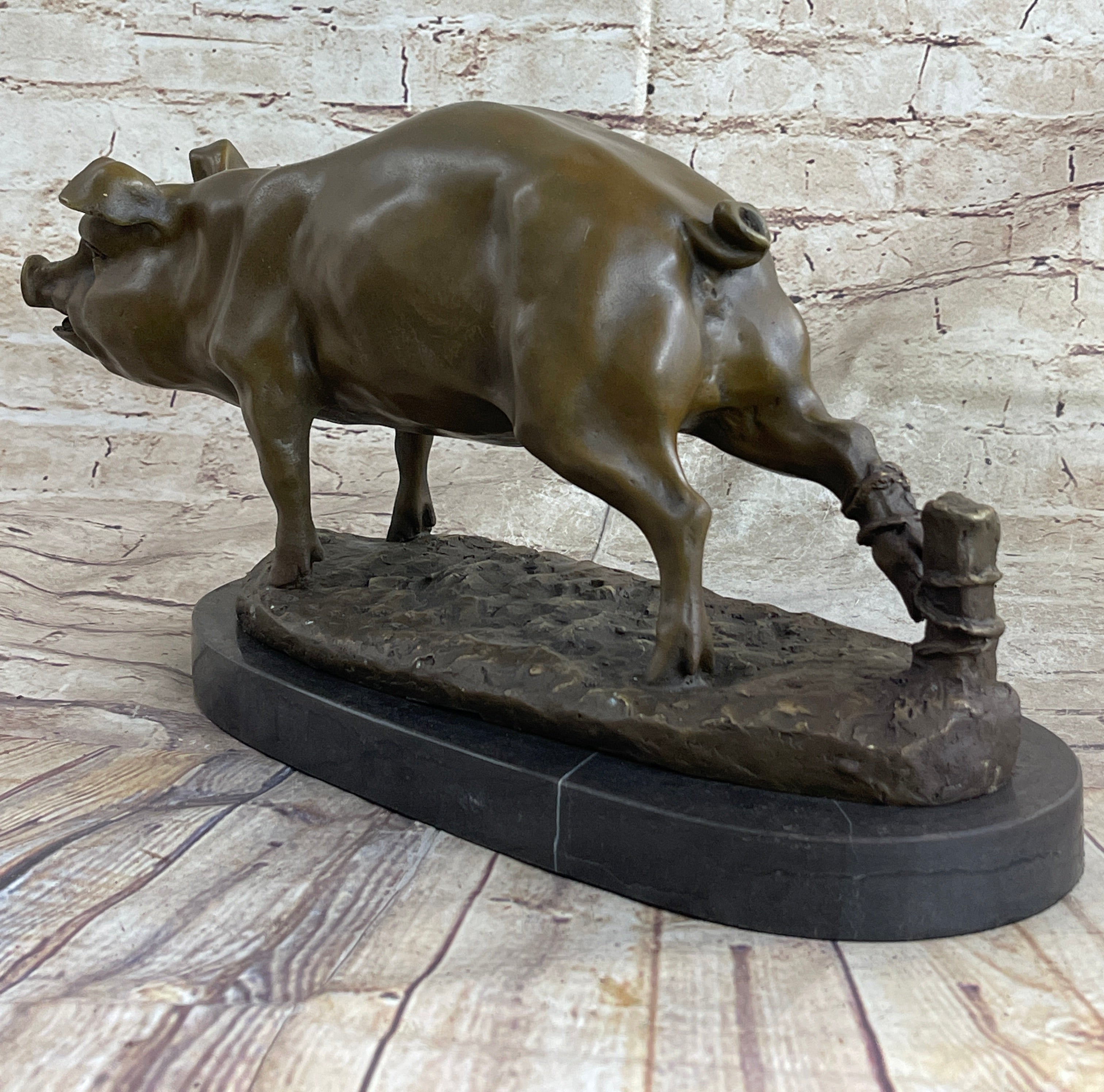 Signed Wild Pig Bronze Sculpture Art Deco