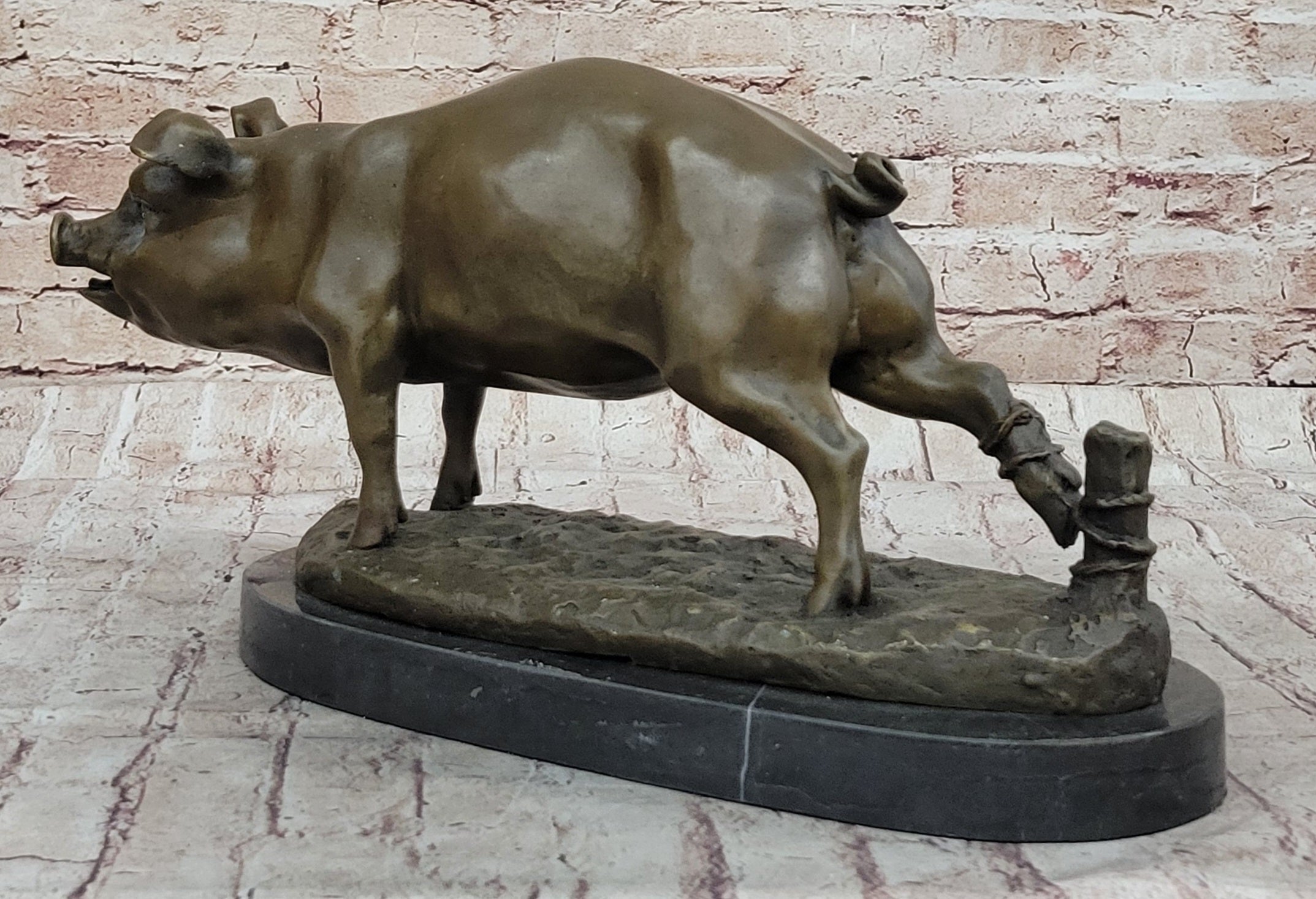 Signed Wild Pig Bronze Sculpture Art Deco