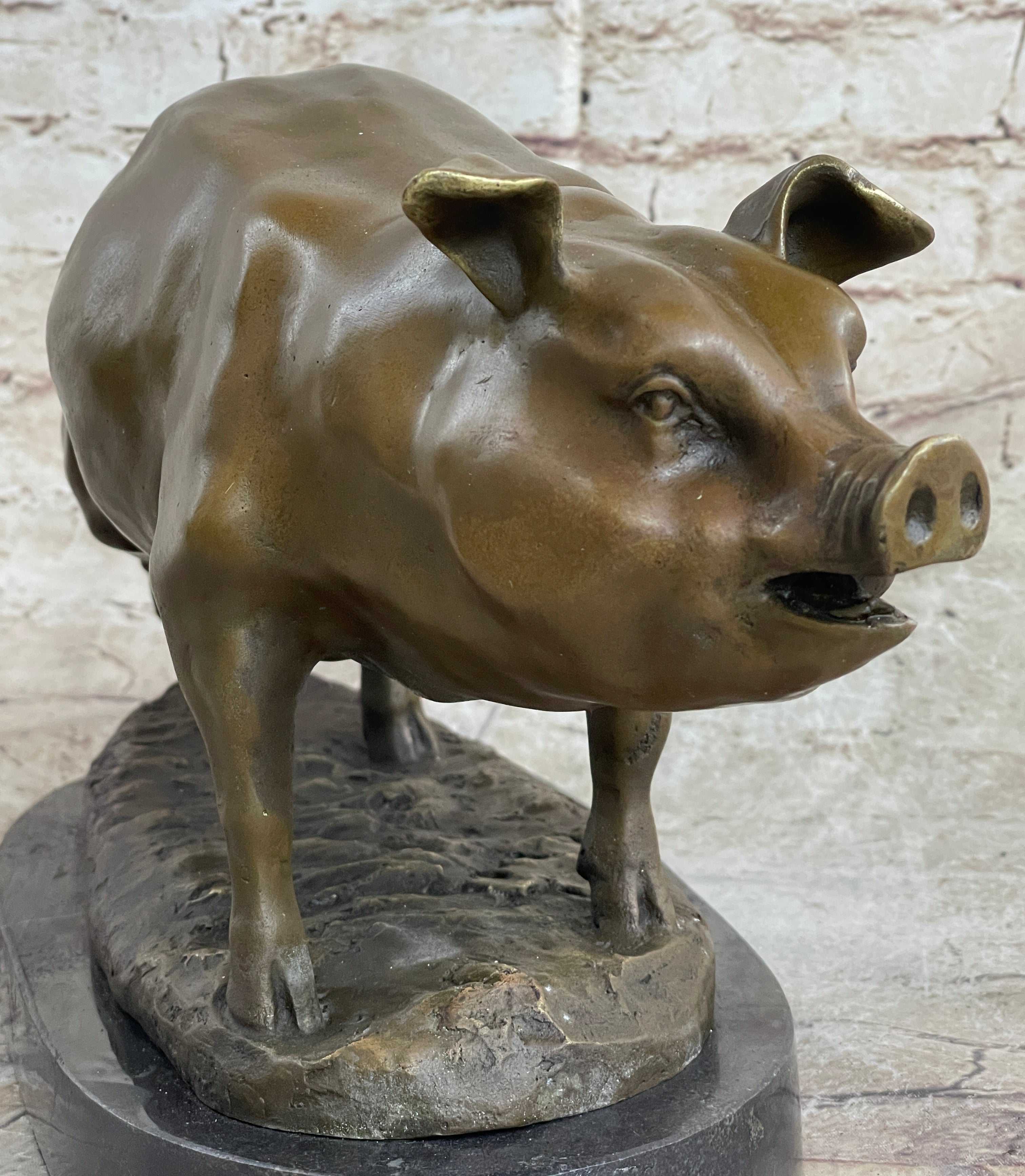 Signed Wild Pig Bronze Sculpture Art Deco