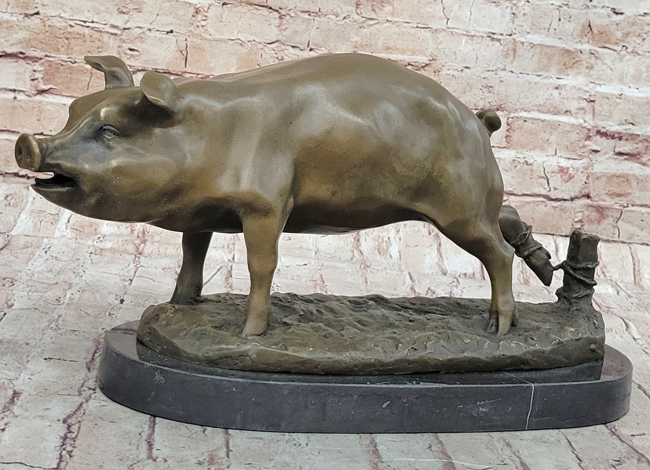 Signed Wild Pig Bronze Sculpture Art Deco
