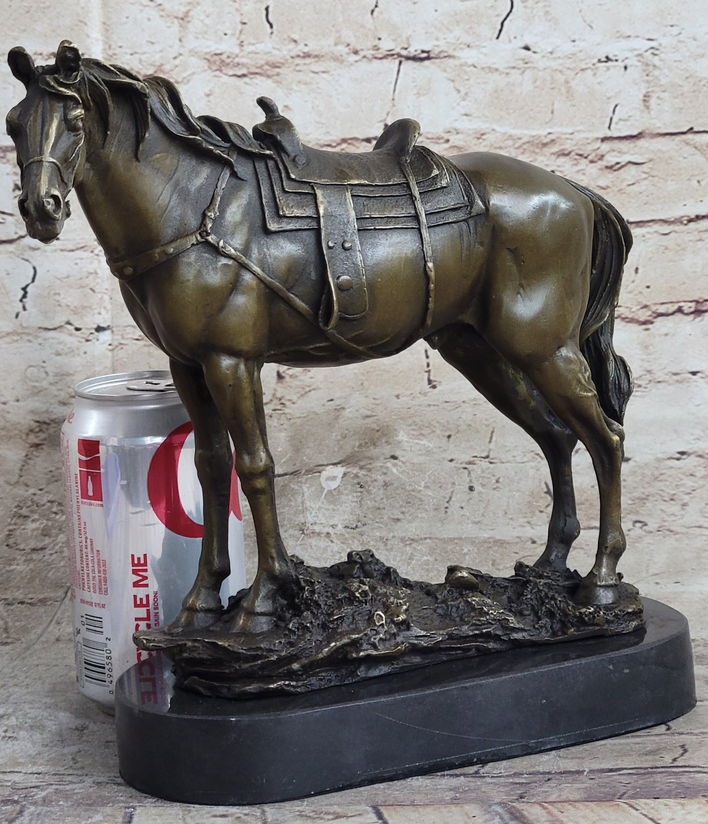 Large Loving Horse with Saddle Western Art Cowboy Bronze