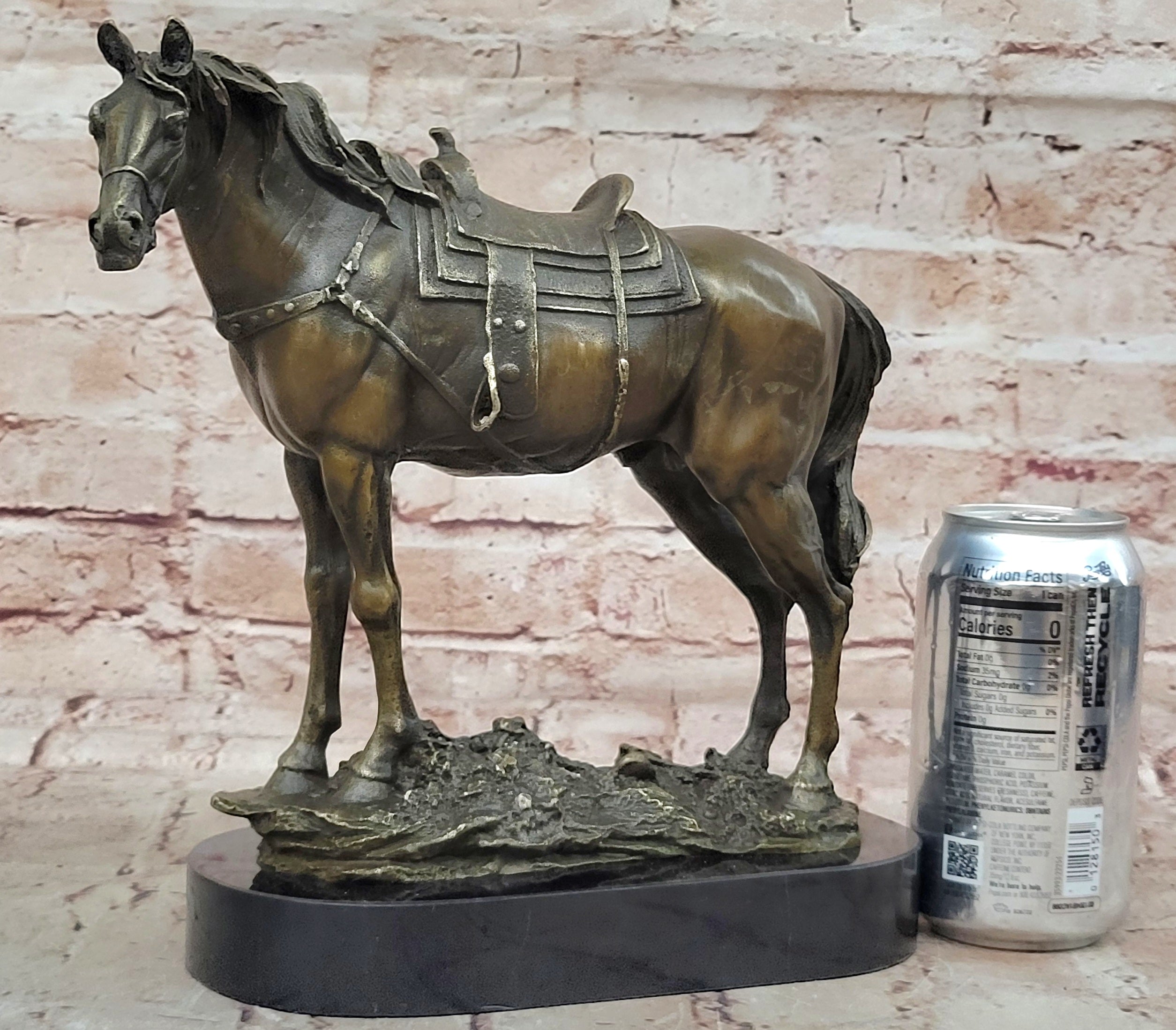 Large Loving Horse with Saddle Western Art Cowboy Bronze