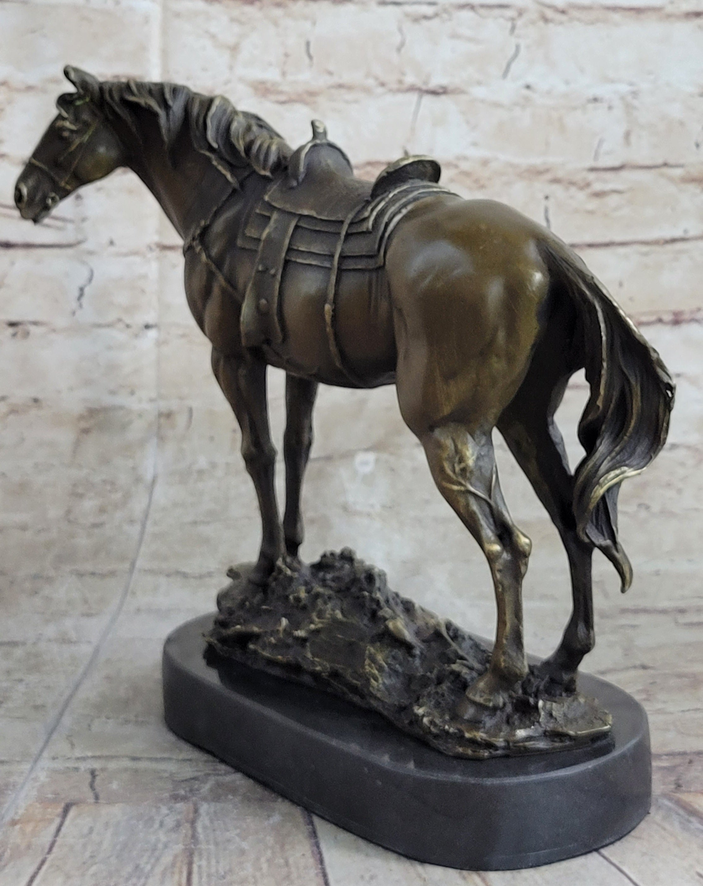 Large Loving Horse with Saddle Western Art Cowboy Bronze
