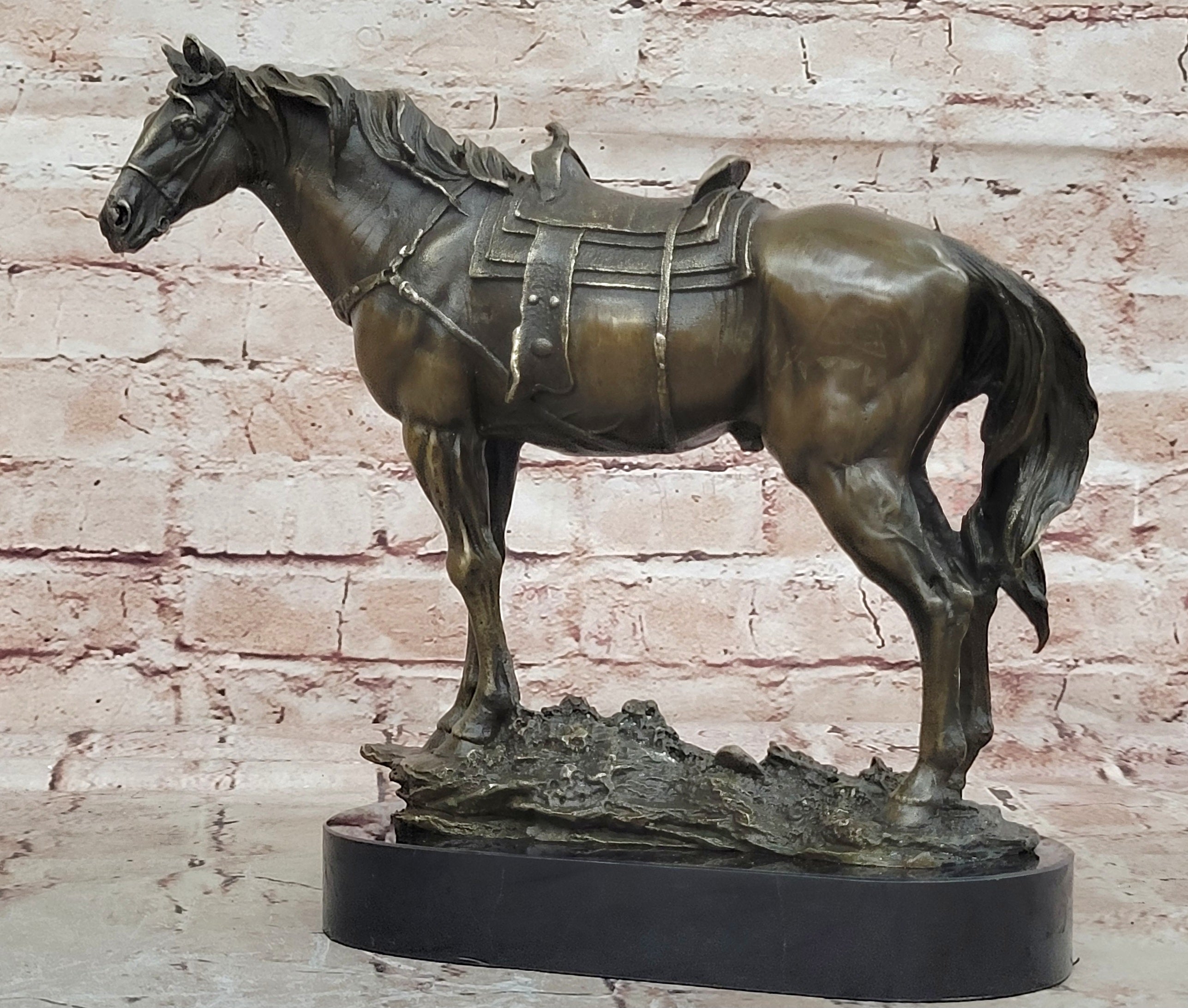 Large Loving Horse with Saddle Western Art Cowboy Bronze