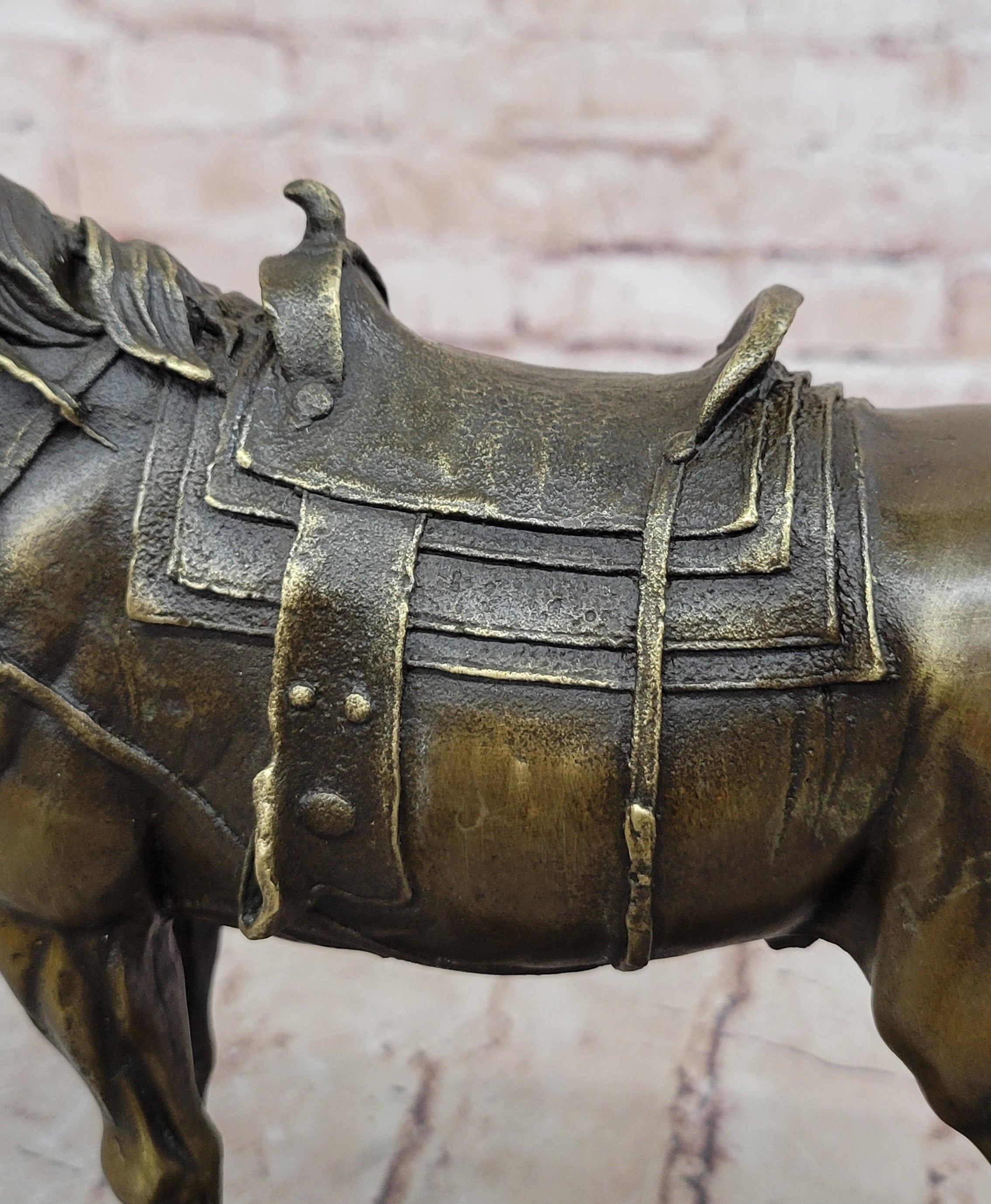 Large Loving Horse with Saddle Western Art Cowboy Bronze