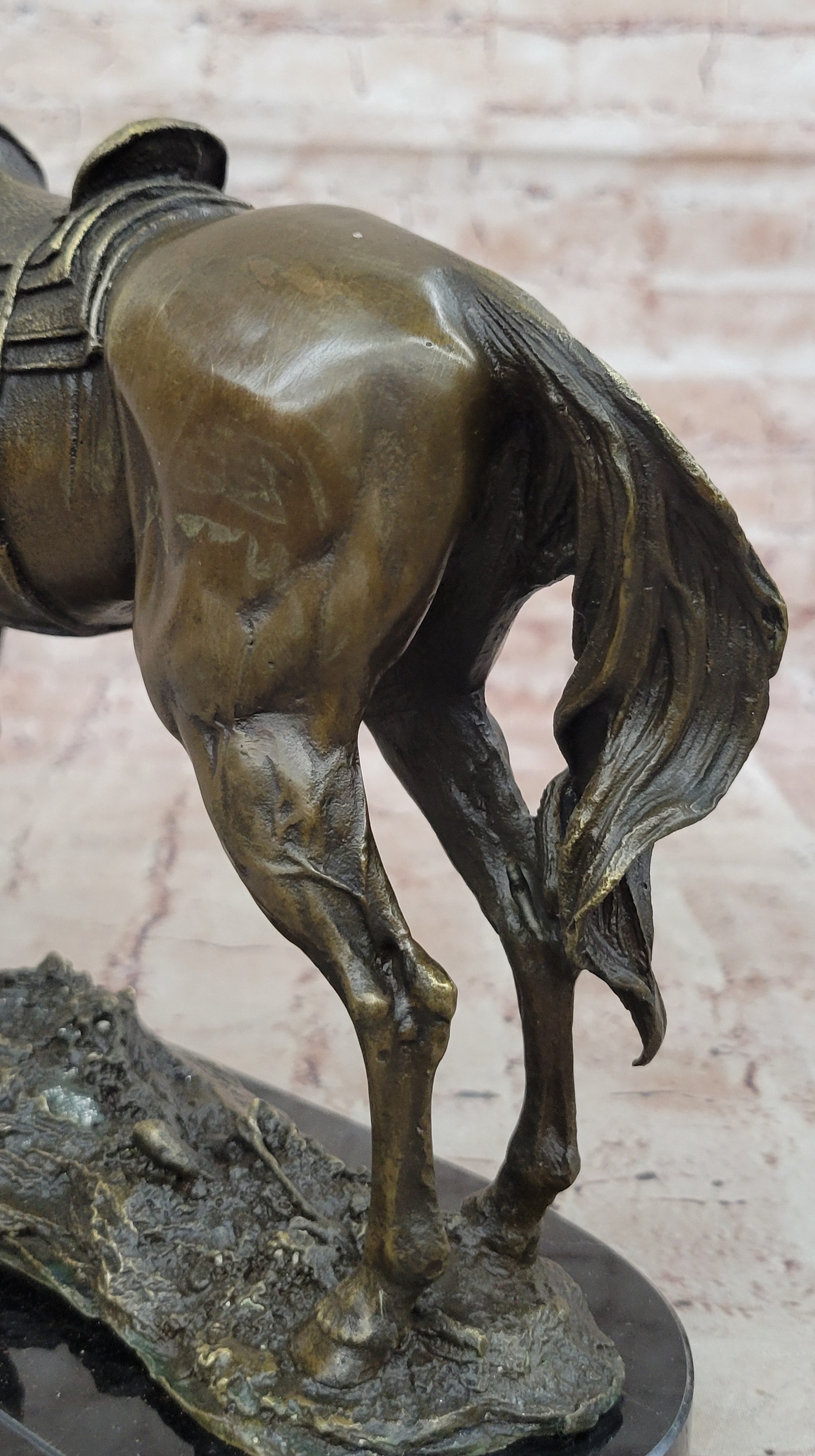 Large Loving Horse with Saddle Western Art Cowboy Bronze