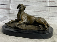 Bronze Pet Dog Sculpture on Marble Base Antoine Barye 8" x 13"