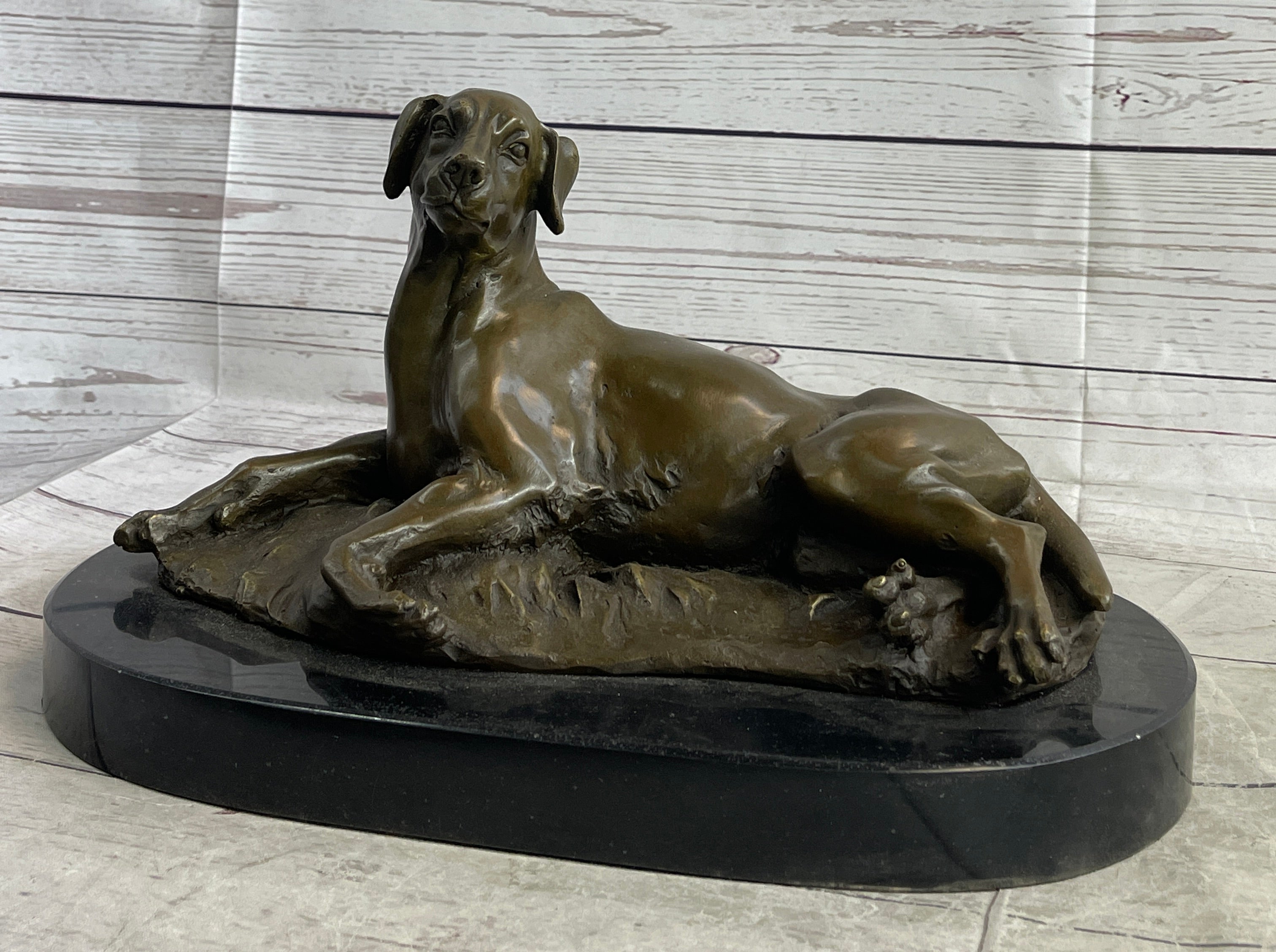 Bronze Pet Dog Sculpture on Marble Base Antoine Barye 8" x 13"