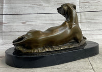Bronze Pet Dog Sculpture on Marble Base Antoine Barye 8" x 13"