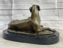 Bronze Pet Dog Sculpture on Marble Base Antoine Barye 8" x 13"