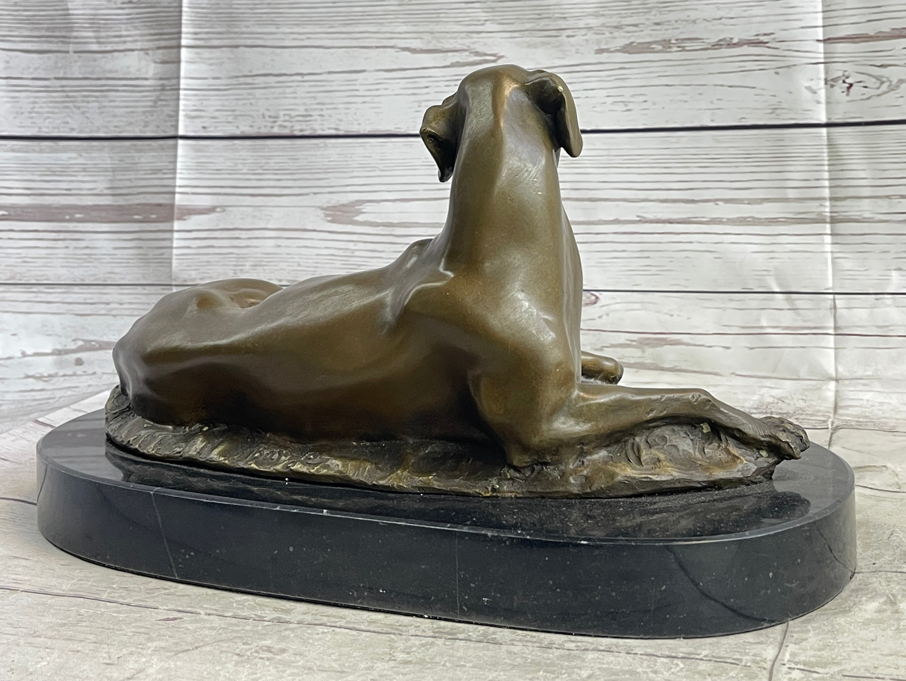 Bronze Pet Dog Sculpture on Marble Base Antoine Barye 8" x 13"
