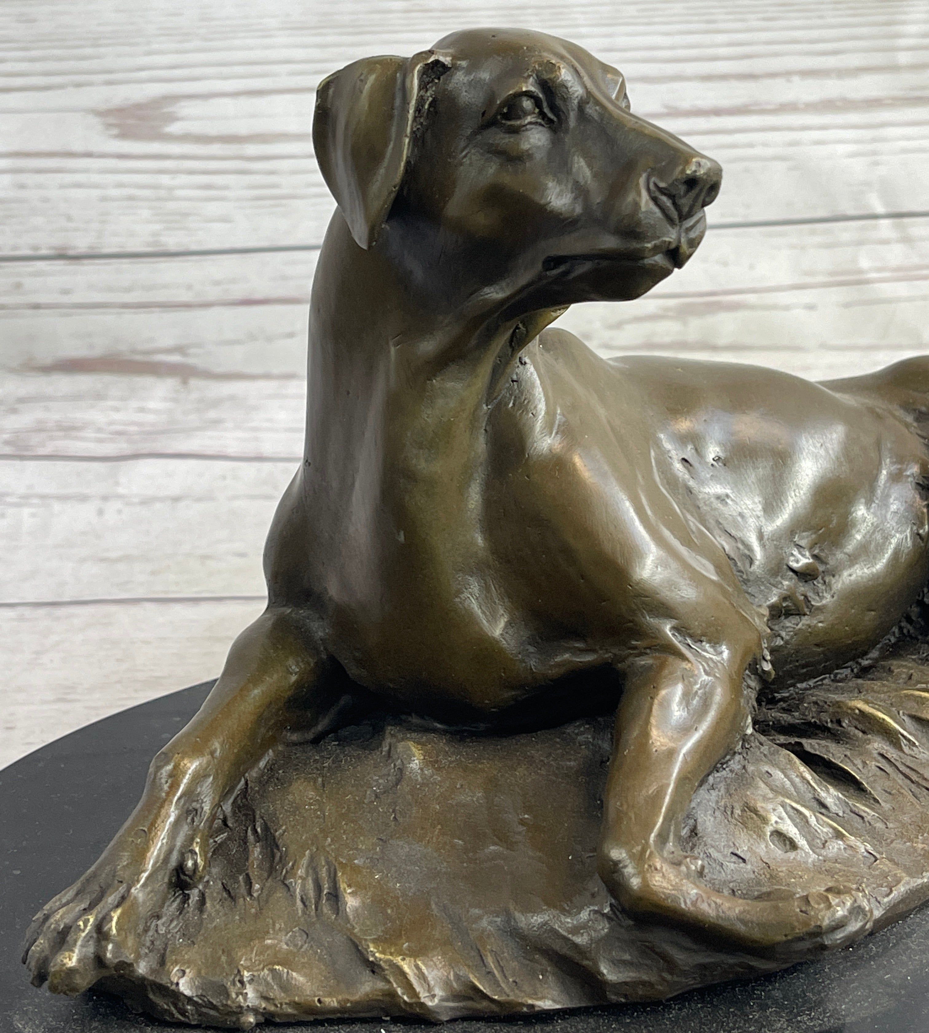 Bronze Pet Dog Sculpture on Marble Base Antoine Barye 8" x 13"