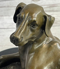 Bronze Pet Dog Sculpture on Marble Base Antoine Barye 8" x 13"