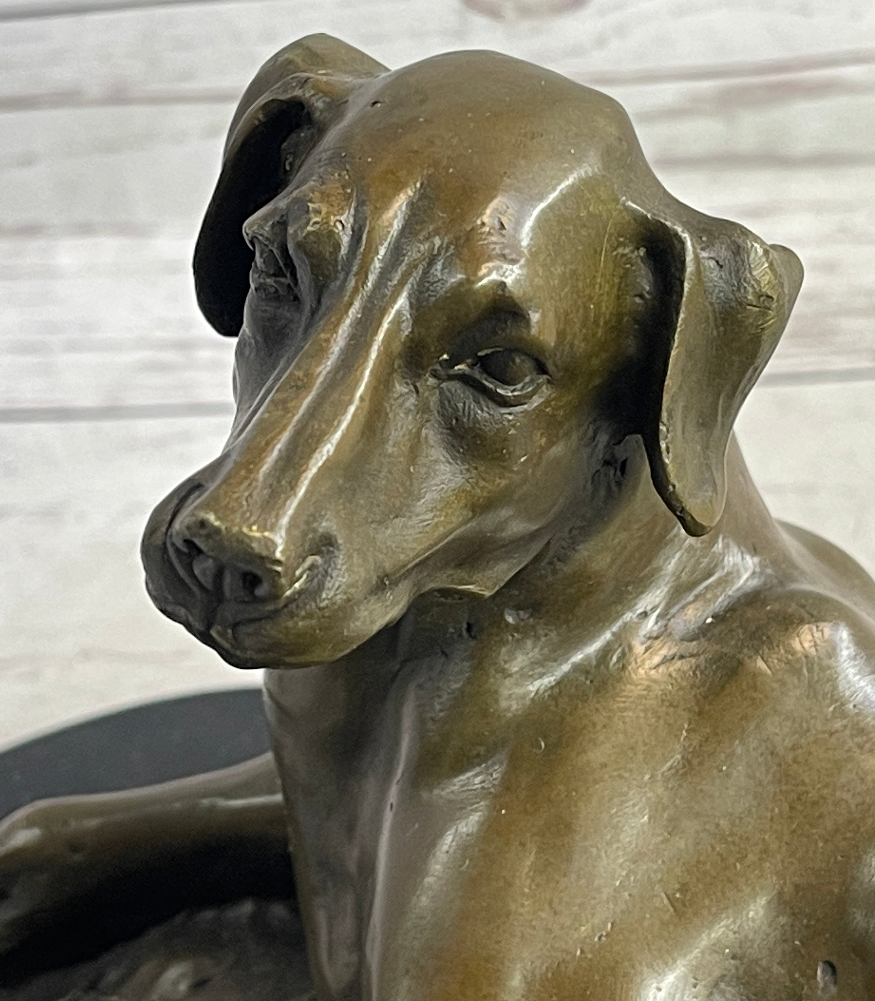 Bronze Pet Dog Sculpture on Marble Base Antoine Barye 8" x 13"