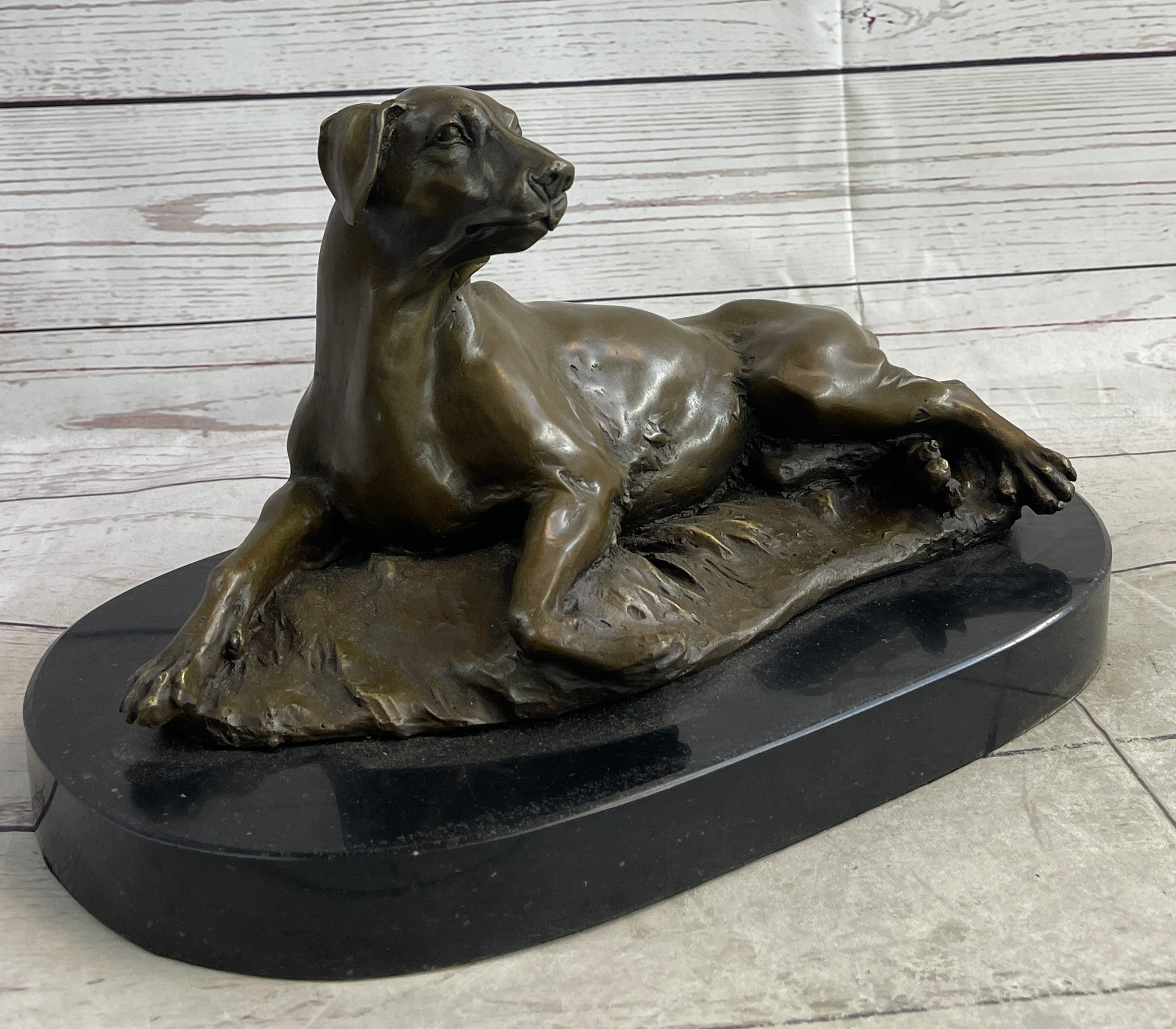 Bronze Pet Dog Sculpture on Marble Base Antoine Barye 8" x 13"