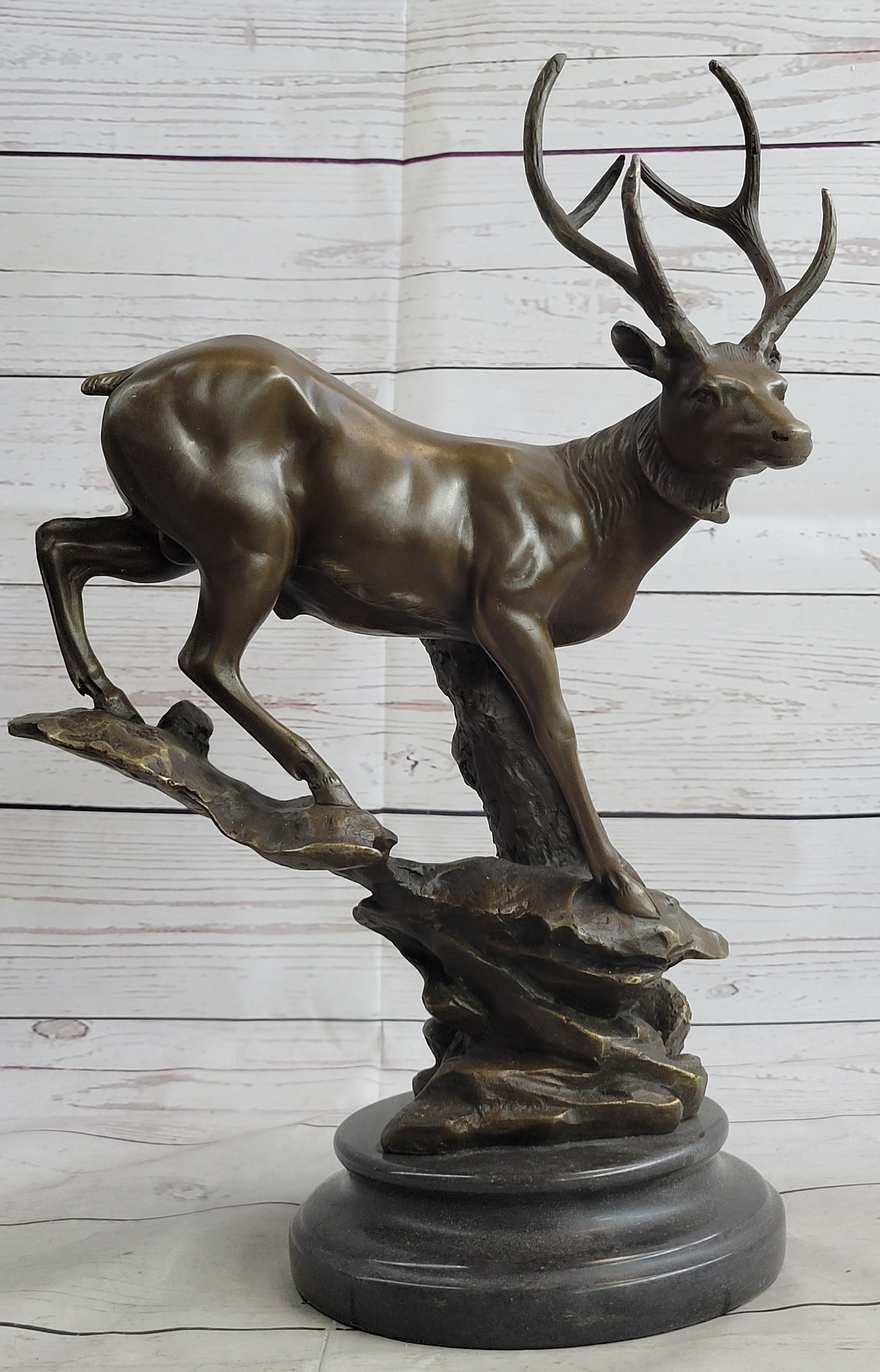 Bronze Marble Elk Stag Buck Deer Lodge Art Sculpture