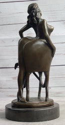 Erotic Art Nude Exhibitionist Girl Female Figure on Chair Bronze Sculpture Statue 13" x 6"
