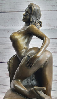 Erotic Art Nude Exhibitionist Girl Female Figure on Chair Bronze Sculpture Statue 13" x 6"