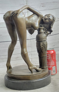 Erotic Nude Art Girl Bending Over Exposing Herself Bronze Sculpture Statue Figure