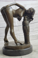 Erotic Nude Art Girl Bending Over Exposing Herself Bronze Sculpture Statue Figure