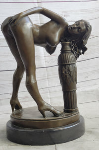 Erotic Nude Art Girl Bending Over Exposing Herself Bronze Sculpture Statue Figure