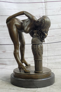 Erotic Nude Art Girl Bending Over Exposing Herself Bronze Sculpture Statue Figure