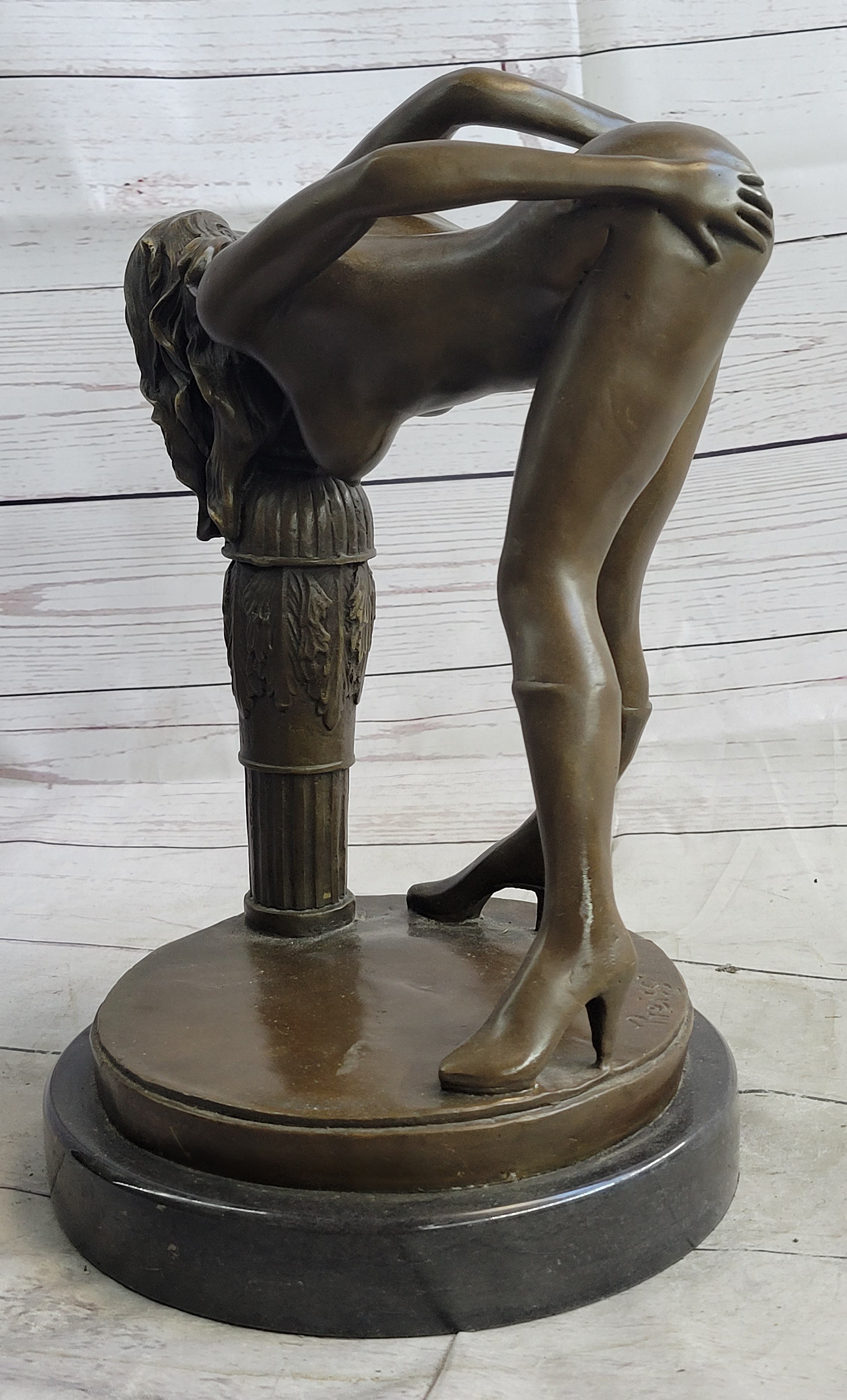Erotic Nude Art Girl Bending Over Exposing Herself Bronze Sculpture Statue Figure