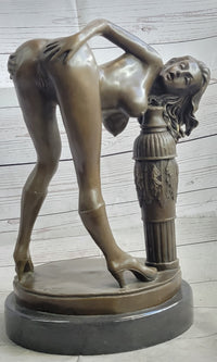 Erotic Nude Art Girl Bending Over Exposing Herself Bronze Sculpture Statue Figure