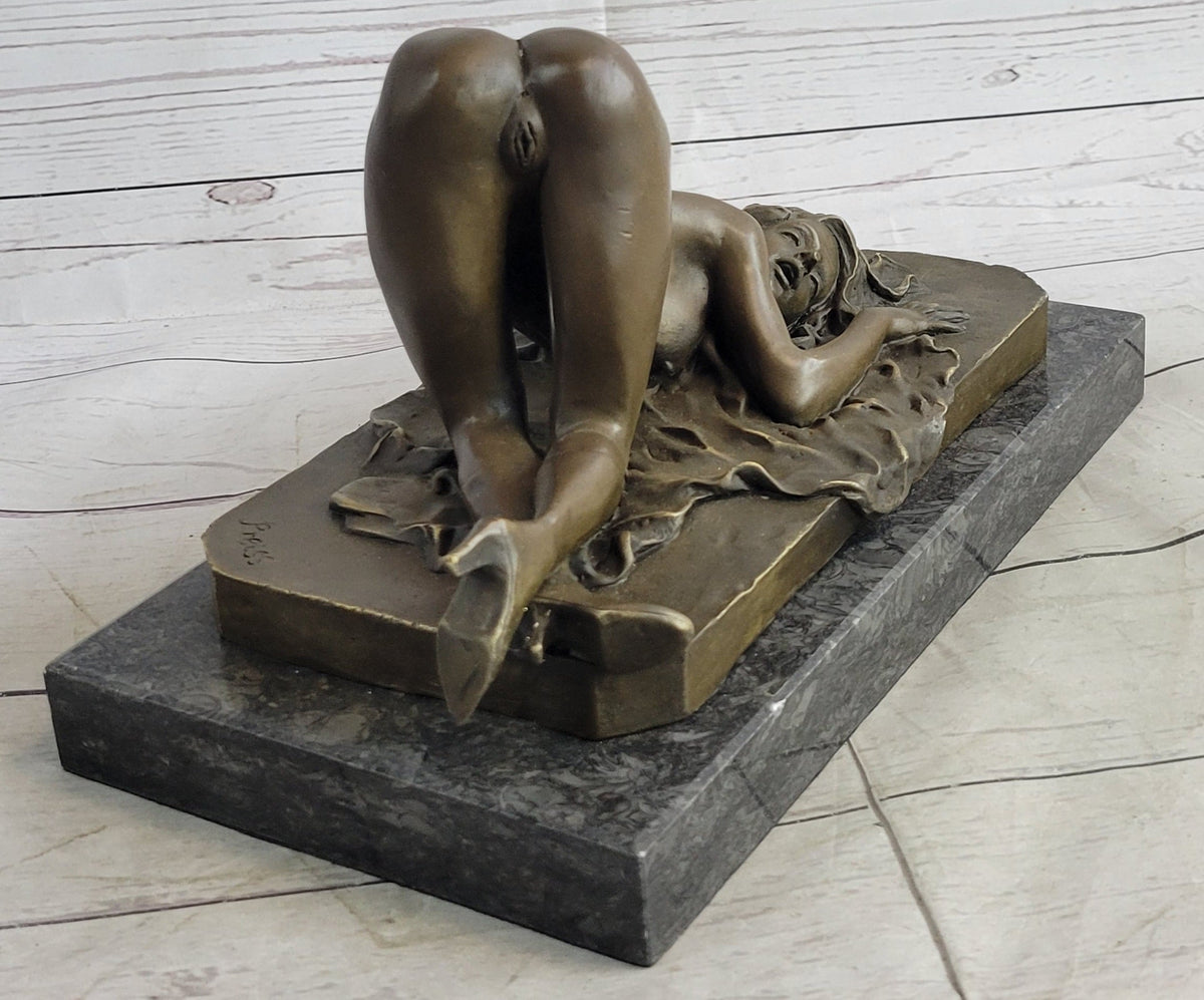 Erotic Nude Bronze Sculpture Statue Girl on Her Knees Sexual Position 7" x 11"