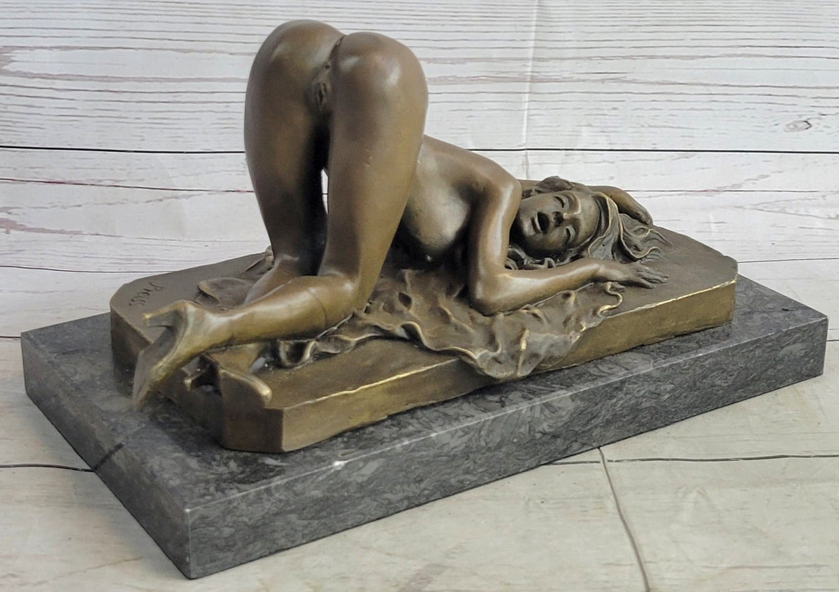 Erotic Nude Bronze Sculpture Statue Girl on Her Knees Sexual Position 7" x 11"