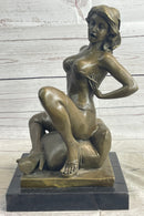 Nude Girl Woman Removing Bra Bronze Sculpture Erotic Art 13" x 7"
