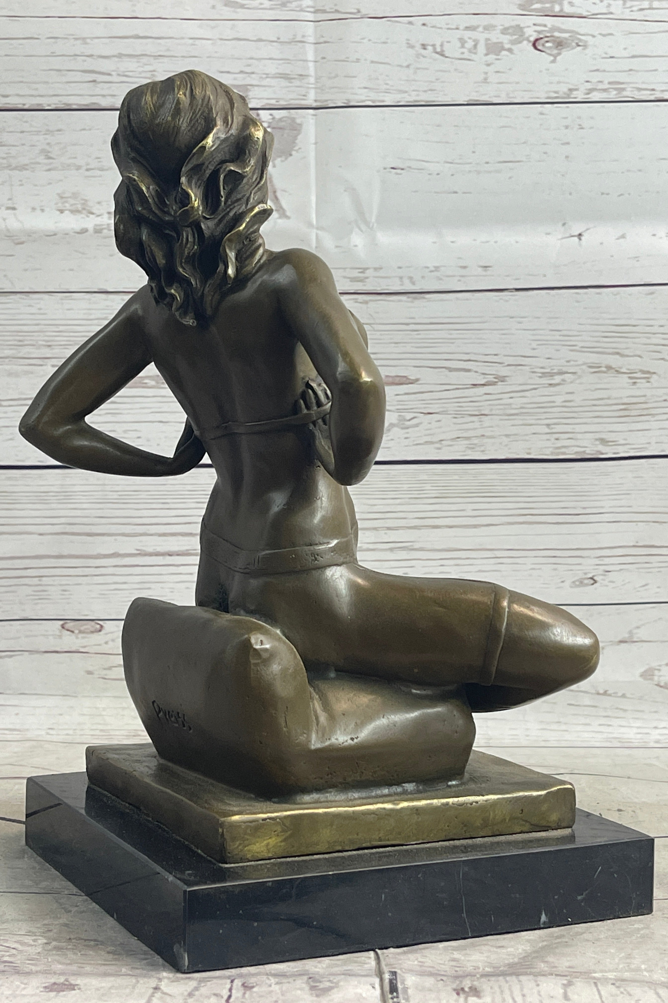 Nude Girl Woman Removing Bra Bronze Sculpture Erotic Art 13" x 7"
