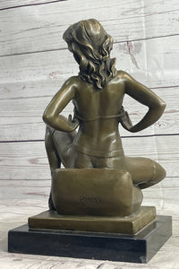 Nude Girl Woman Removing Bra Bronze Sculpture Erotic Art 13" x 7"