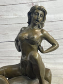 Nude Girl Woman Removing Bra Bronze Sculpture Erotic Art 13" x 7"