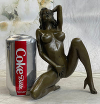 Erotic Bronze Figurine Sculpture Girl Female Touching Herself Signed Original Art 8" x 8"