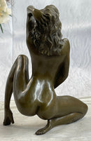 Erotic Bronze Figurine Sculpture Girl Female Touching Herself Signed Original Art 8" x 8"