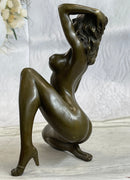 Erotic Bronze Figurine Sculpture Girl Female Touching Herself Signed Original Art 8" x 8"