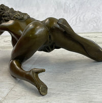 Erotic Bronze Figurine Sculpture Girl Female Touching Herself Signed Original Art 8" x 8"