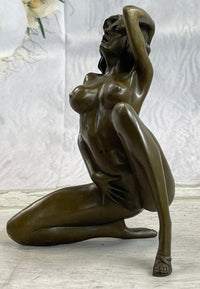 Erotic Bronze Figurine Sculpture Girl Female Touching Herself Signed Original Art 8" x 8"