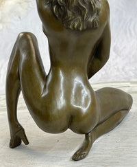 Erotic Bronze Figurine Sculpture Girl Female Touching Herself Signed Original Art 8" x 8"