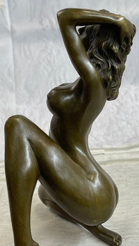Erotic Bronze Figurine Sculpture Girl Female Touching Herself Signed Original Art 8" x 8"