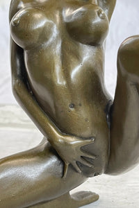 Erotic Bronze Figurine Sculpture Girl Female Touching Herself Signed Original Art 8" x 8"