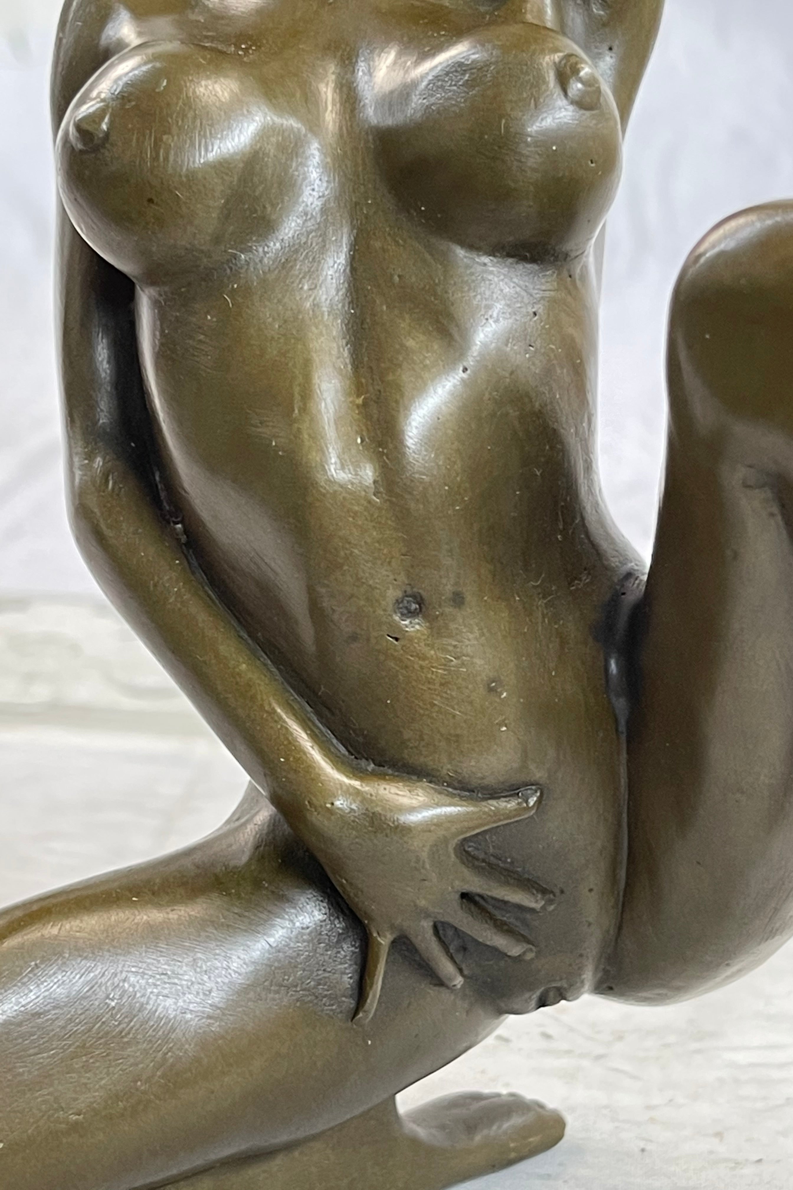 Erotic Bronze Figurine Sculpture Girl Female Touching Herself Signed Original Art 8" x 8"