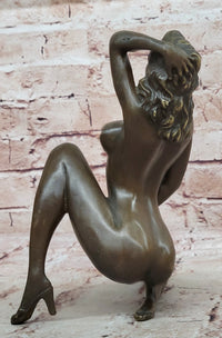 Erotic Bronze Figurine Sculpture Girl Female Touching Herself Signed Original Art 8" x 8"