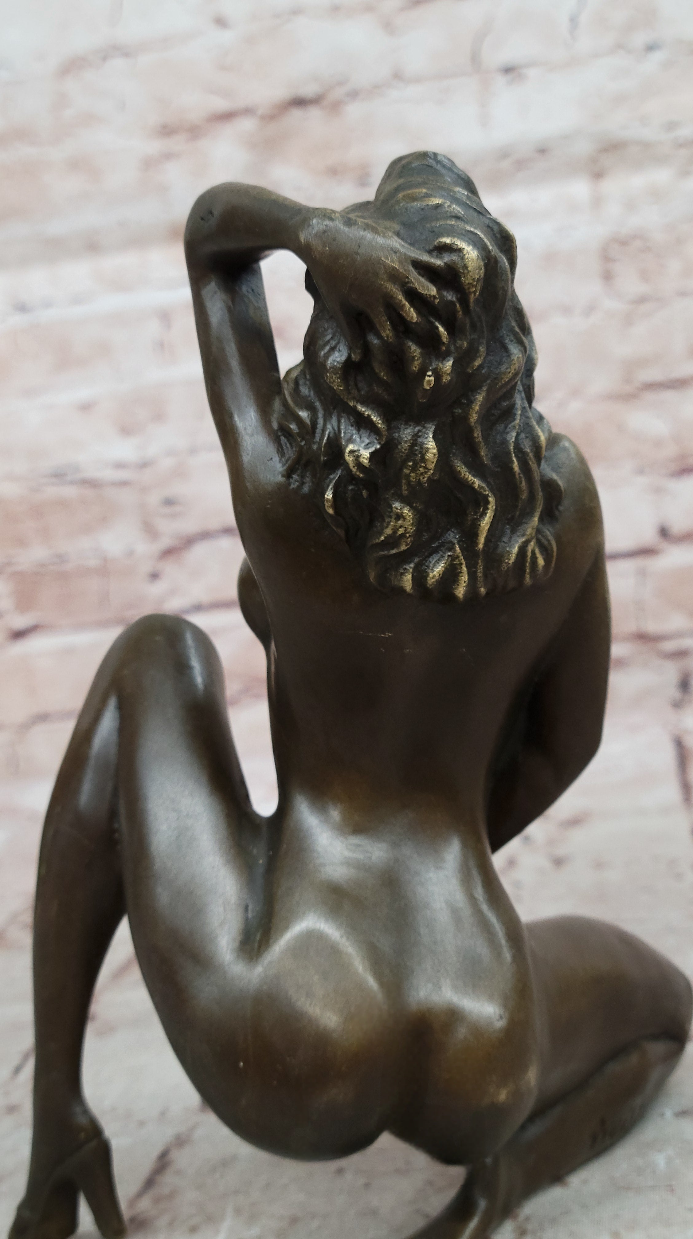 Erotic Bronze Figurine Sculpture Girl Female Touching Herself Signed Original Art 8" x 8"