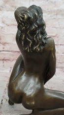 Erotic Bronze Figurine Sculpture Girl Female Touching Herself Signed Original Art 8" x 8"
