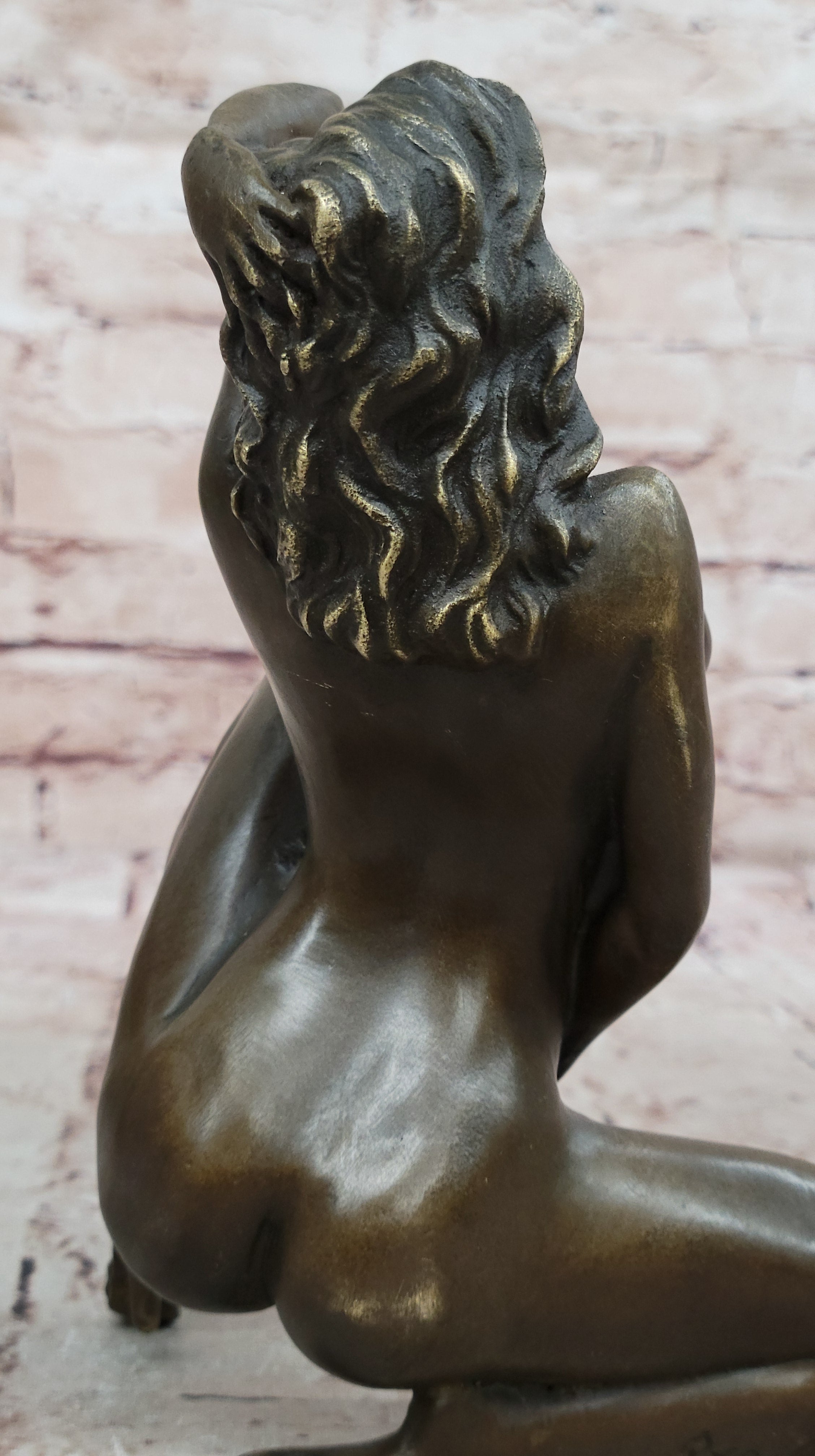 Erotic Bronze Figurine Sculpture Girl Female Touching Herself Signed Original Art 8" x 8"