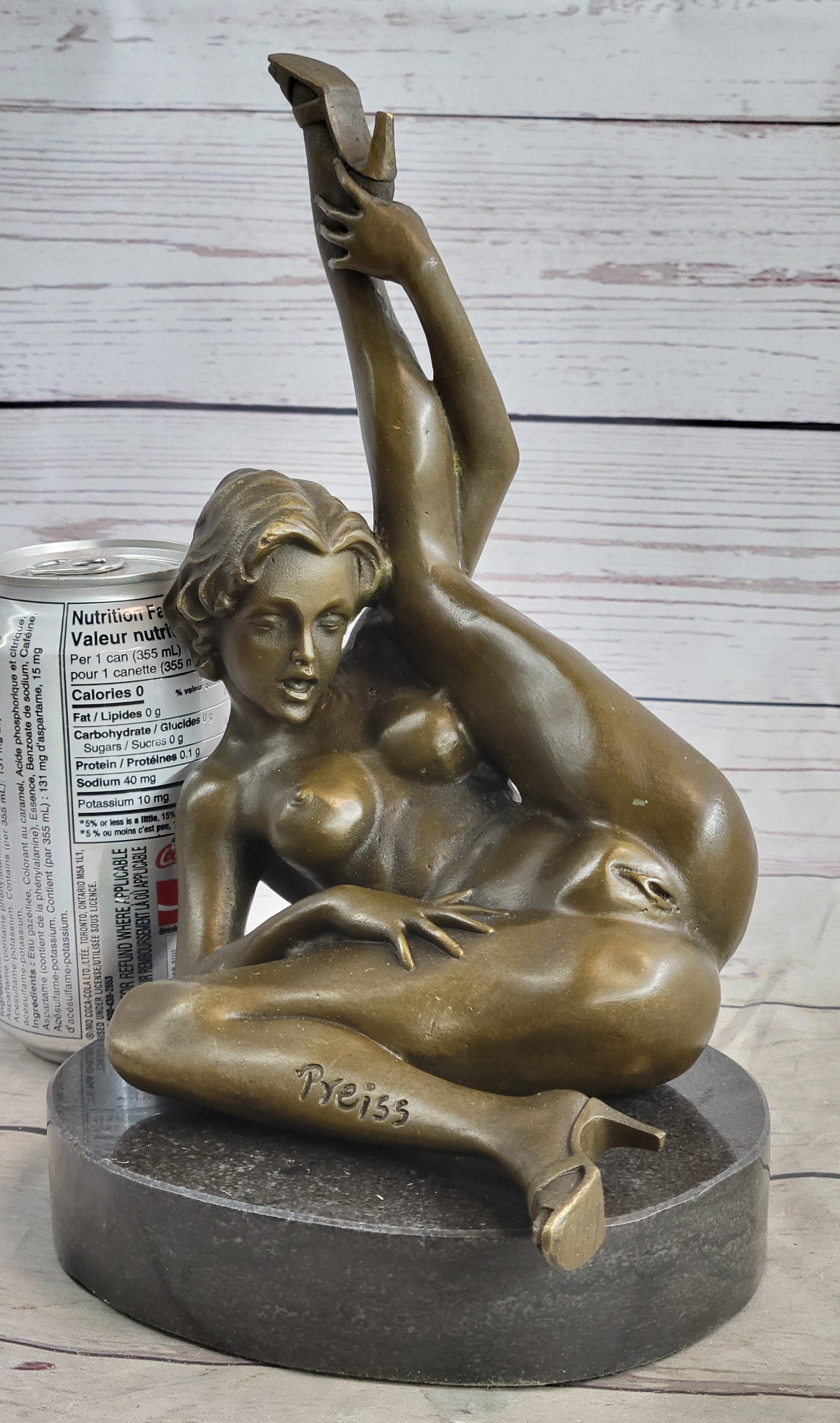 Erotic Nude Female Girl w/ Legs in Air Bronze Sculpture 5" x 11"