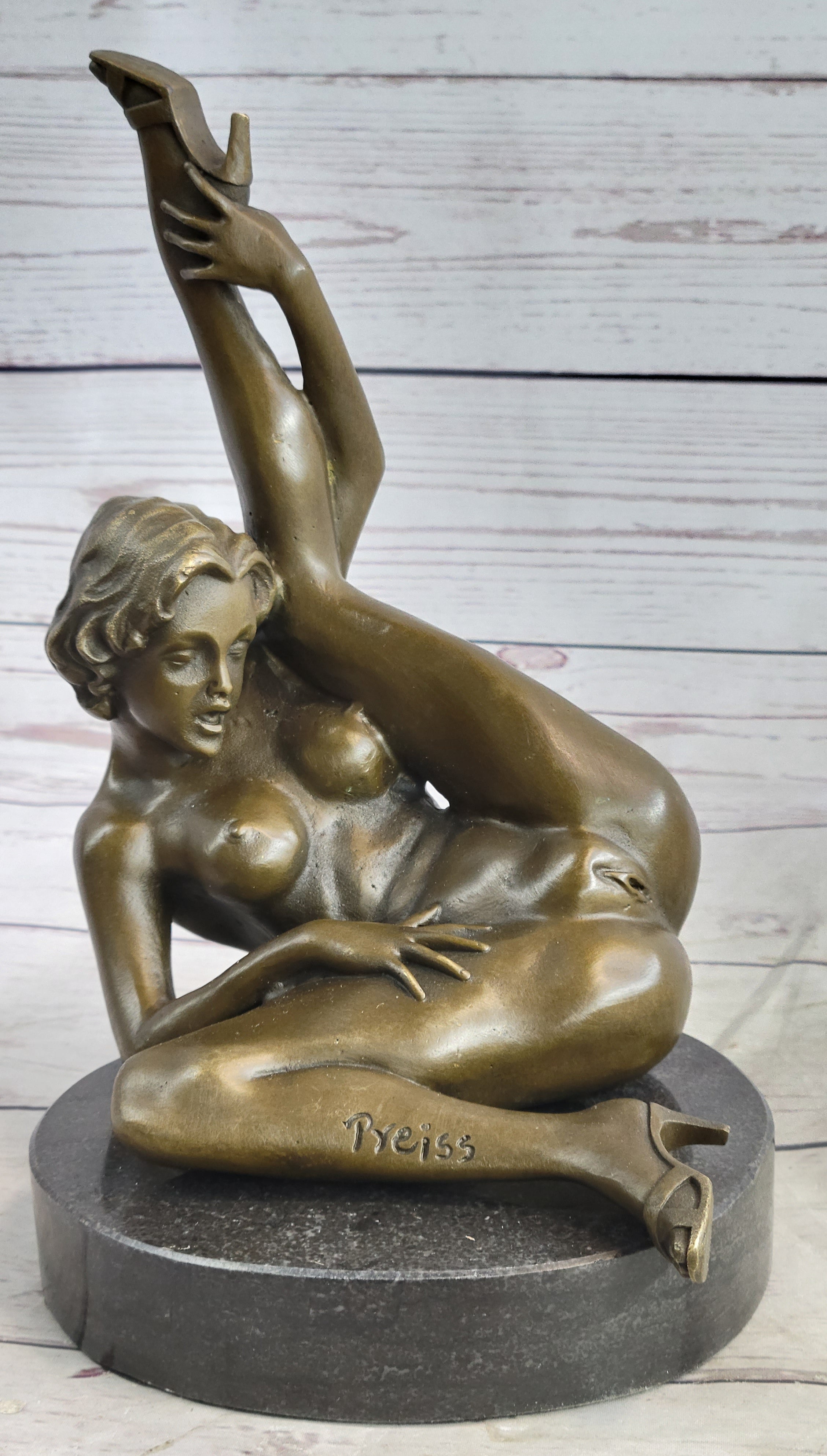 Erotic Nude Female Girl w/ Legs in Air Bronze Sculpture 5" x 11"