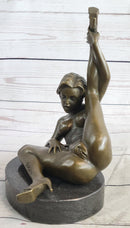 Erotic Nude Female Girl w/ Legs in Air Bronze Sculpture 5" x 11"